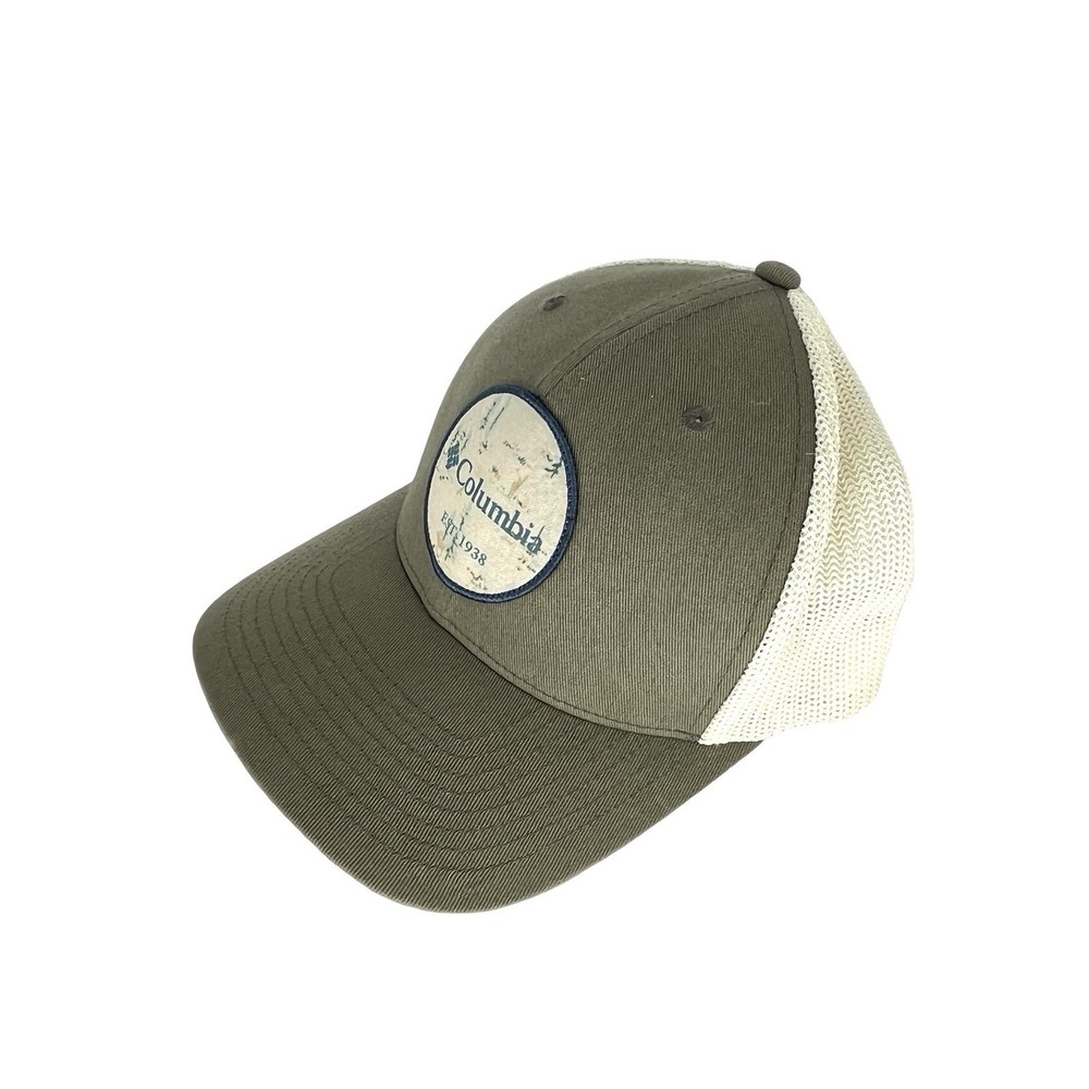 Columbia Unisex L/XL Olive Green Mesh Trucker Hat Flexfit Outdoor Hiking Cap - Picture 2 of 6